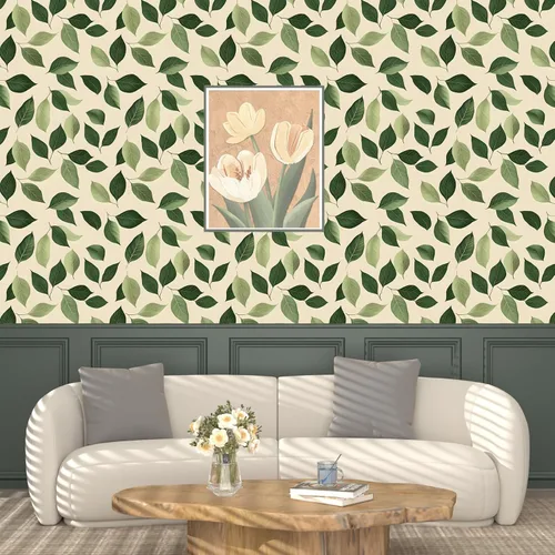 Miniatura 7 de Papel tapiz de hojas para despegar y pegar, papel de contacto con hojas de plantas verde oliva/beige, papel de pared botánico vintage, autoadhesivo