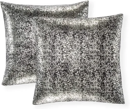 Miniatura 50 de Xinrjojo Juego de 2 almohadas brillantes en negro y dorado, almohadas suaves y brillantes decorativas, juego de fundas de almohada cuadradas negras