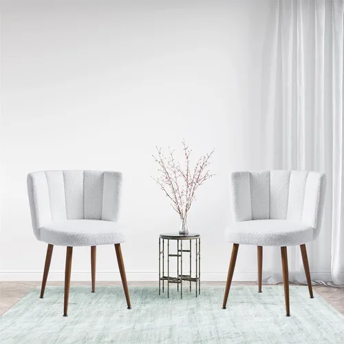 Miniatura 7 de FMD White Boucle - Juego de 2 sillas de comedor, sillas laterales tapizadas de sherpa para sala de estar, cocina, dormitorio, tocador