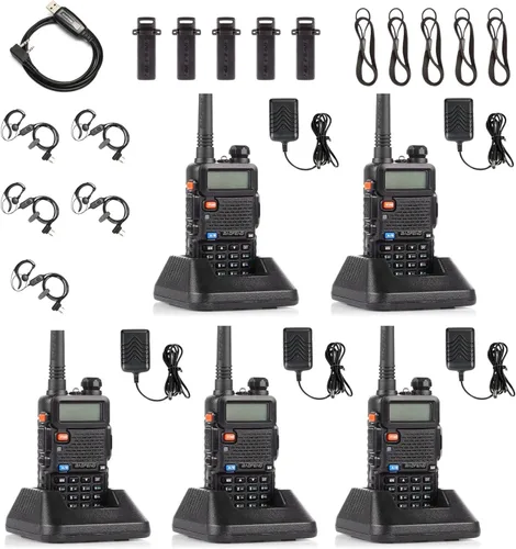 Miniatura 8 de Baofeng UV-5R+ Plus - Radio de mano para jamón, radio bidireccional de doble banda recargable de largo alcance, con auricular y cable