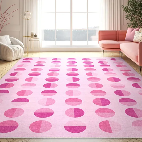 Miniatura 10 de Well Woven Apollo - Alfombra lavable de 3 pies 3 pulgadas x 5 pies, círculos modernos color rosa intenso, para sala de estar, dormitorio y oficina