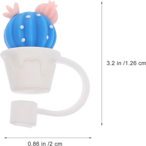 Miniatura 2 de Abaodam 6 tapas de paja con forma de cactus, puntas de paja reutilizables, tapones de silicona para popotes, tapas protectoras, suministros