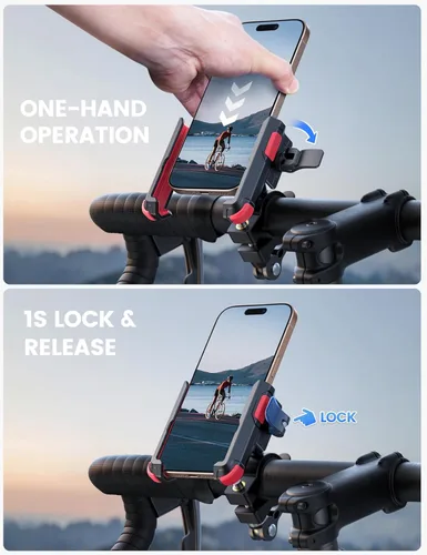 Miniatura 3 de Lamicall Soporte de teléfono para motocicleta y bicicleta - [No bloquea la cámara] [Bloqueo de 1s] Abrazadera soporte de teléfono celular para Rojo