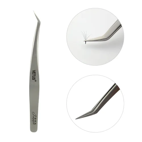 Miniatura 4 de 1 pinza de delfín, acero inoxidable, antimagnéticas y antiestáticas, duras y de alta precisión, curvadas, funda de cuero negro, pinzas de pestañas
