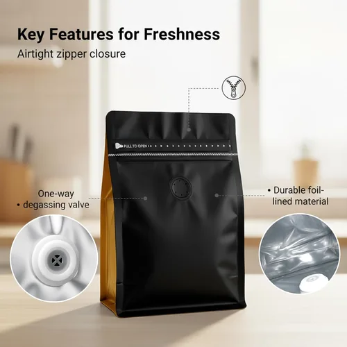 Miniatura 2 de 50 bolsas de café con válvula, bolsa de granos de café con bolsas de cremallera sellables con calor y válvula, granos de café negros y amarillos