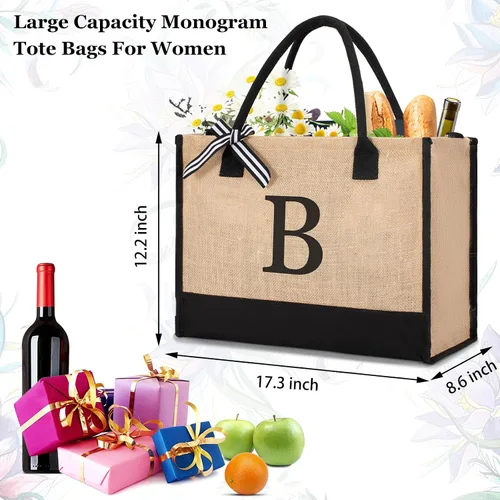 Miniatura 82 de Initial Canvas Tote Bag Birthdays Gift for Women Mom Teacher Friend Bridesmaid,Custom for Wedding Beach Holidays
