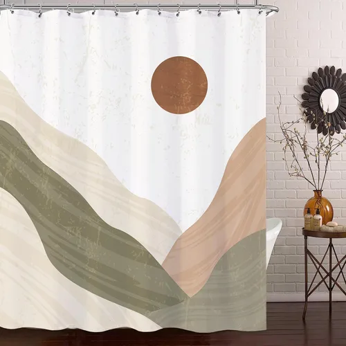 Miniatura 11 de Cortina de ducha pequeña verde salvia, cortina de ducha abstracta bohemia para baño, juego de cortina de ducha medio angosta, cortina de ducha