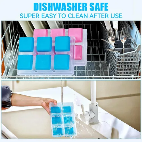 Miniatura 7 de Bandejas para cubitos de hielo, 2 unidades, moldes grandes de silicona para cubitos de hielo con tapa a prueba de fugas, marco de TPE transparente