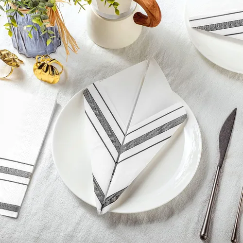 Miniatura 2 de Teling Paquete de 200 toallas de mano desechables para baño, toallas de papel suaves y absorbentes, como líneas plateadas, servilletas de papel