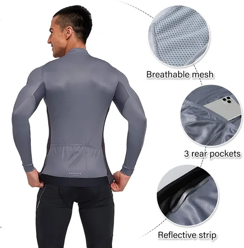 Miniatura 73 de Santic - Camiseta de ciclismo para hombre, manga larga, reflejante, cremallera completa, con bolsillos