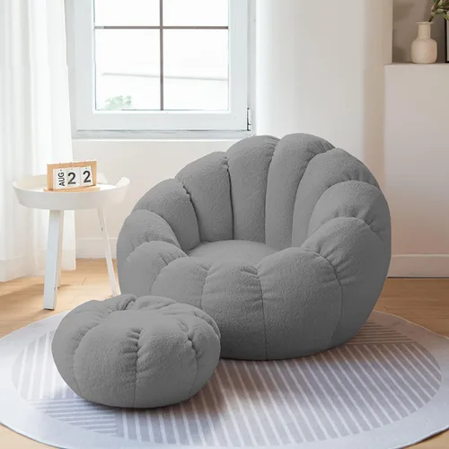 Miniatura 8 de Funda para silla de puf de pétalos de peluche, sofá Lazy Sack suave (sin frijoles) para niños, adultos, parejas, relleno de puf, espuma