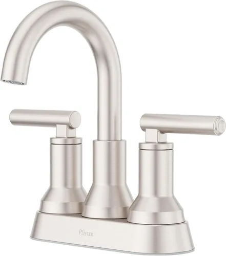 Pfister Capistrano - Grifo de lavabo de baño, centro de 10.2 cm, 2 asas, 3 orificios, certificado NSF, acabado de níquel cepillado resistente a