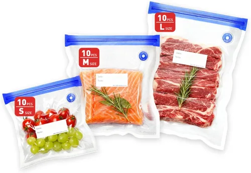 30 bolsas selladoras al vacío reutilizables para alimentos, bolsas de almacenamiento al vacío de 3 tamaños con clips de sellado y diseño a prueba de
