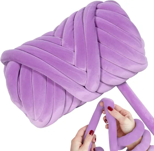 Miniatura 13 de Ultra Suave 1kg (2.2 LBS) Hilo Grueso para Tejer a Mano, Hilo de Tubo de Tela de Terciopelo Luxuoso para Hacer Bolsos, Almohadas, Mantas, Azul Ártico