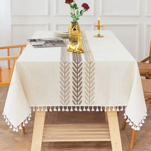 Miniatura 11 de Colorigan Mantel rectangular de lino de algodón con diseño boho, mantel de mesa de granja, mantel oblongo, sin arrugas, para interiores y Lino Crema