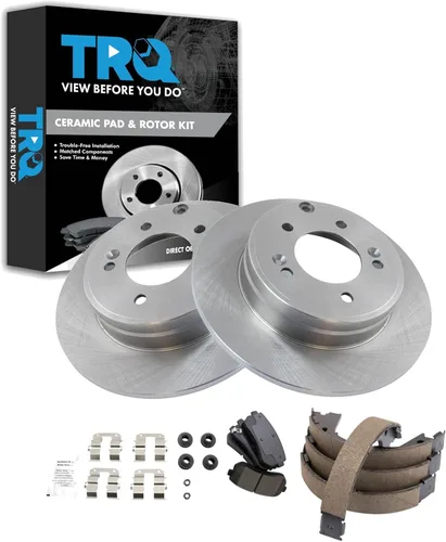 Miniatura 46 de TRQ Kit de pastillas de freno y rotor Posi trasero premium con zapatas de estacionamiento para camión GM SUV