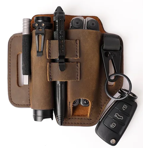 Miniatura 10 de Gentlestache Funda de cuero para Leatherman Multitool - Organizador de bolsillo EDC con soporte para llaves y funda de linterna, color negro
