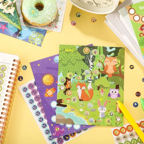 Miniatura 4 de 100 piezas de tablas adhesivas para incentivos de niños, tabla de recompensas para el comportamiento de niños en 4 diseños con 2160 mini calcomanías