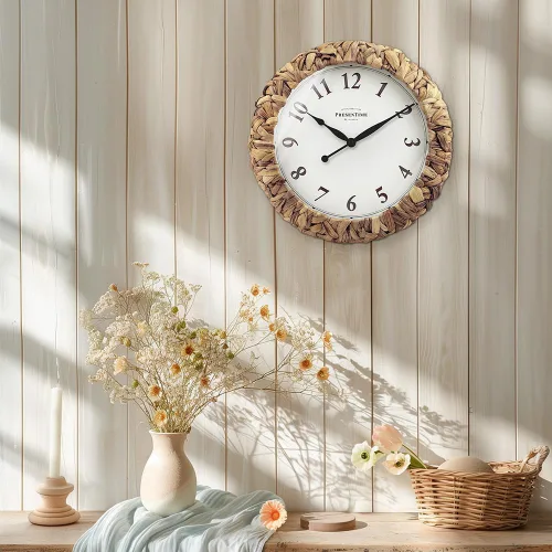 Miniatura 6 de Presentime & Co. Farmhouse Series, reloj tejido rústico, 14 pulgadas, jacinto de agua tejido natural/hierba marina. Escultura de pared, arte