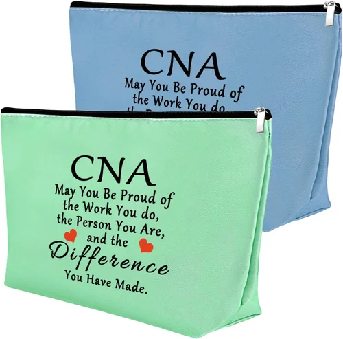 Miniatura 14 de Mxrymvu Regalos de la semana de CNA Bolsas de maquillaje Regalos de agradecimiento CNA, 2 piezas beige.