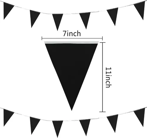 Miniatura 2 de Banderines negros de 100 pies, banderas colgantes triangulares, decoraciones de fiesta para gran apertura, cumpleaños de niños, carnaval, 60