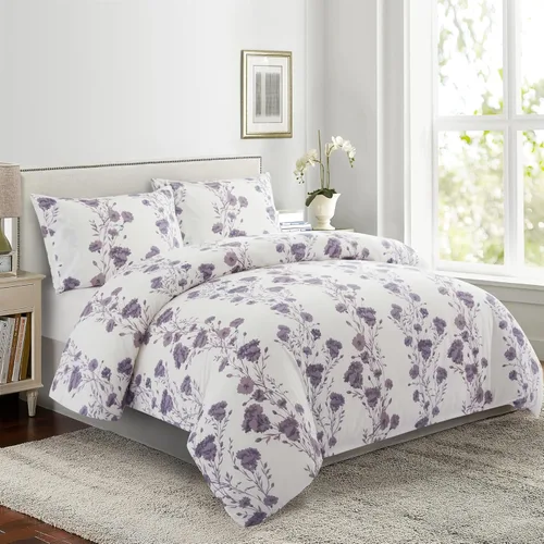 Miniatura 8 de Marina Decoration Juego de funda de edredón de 3 piezas con 2 fundas de almohada, con estampado floral de tinta azul, tamaño King Azul Inkwash Floral