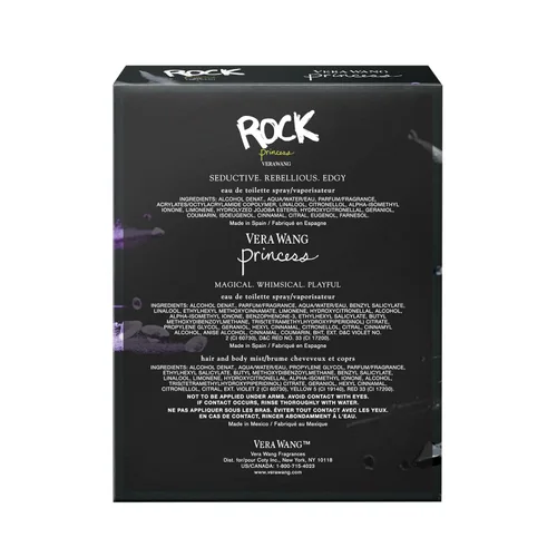 Miniatura 4 de Vera Wang Princess + Rock Princess, bruma corporal y Eau de Toilette en spray (2) set de regalo de 3 piezas, notas de durazno, jazmín y vainilla