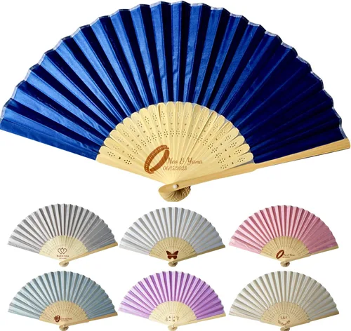 Abanicos de mano personalizados a granel ventiladores de seda personalizados con grabado en el mango, regalos de fiesta, abanicos plegables vienen