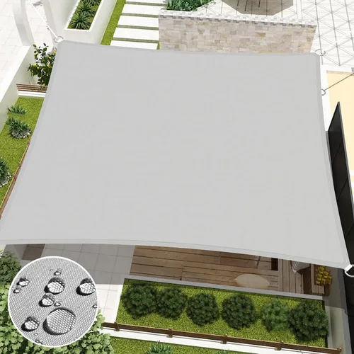 Vela de Sombra Solar 10' X 15' Rectangular Impermeable Vela Solar con Bloqueo UV Toldo para Patio Exterior Césped Jardín Patio Trasero, Gris Claro