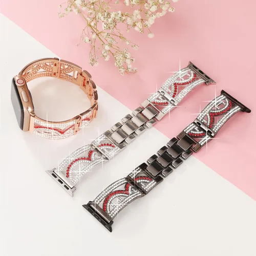 Miniatura 6 de Pulsera de cristal de lujo compatible con Apple Watch Band 38/40/41/42/44/45/46/1.929 in, iWatch Series 11/10/9/8/7/6/5/4, correa de metal hueco