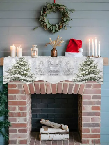 Miniatura 5 de Bufanda de manto de 70 x 17 pulgadas, árbol de Navidad, árboles de invierno, bosque, copos de nieve, chimenea, mantel, cubierta de mantel