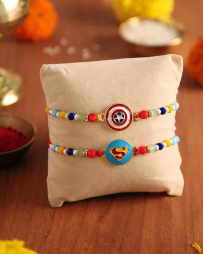 Miniatura 2 de Set of 2 SuperHero's Rakhi for Brother with Raksha Bandhan Greeting Card Roli Chawal Tika - Raksha Bandhan Rakhi for Small Brothers Rakhi for