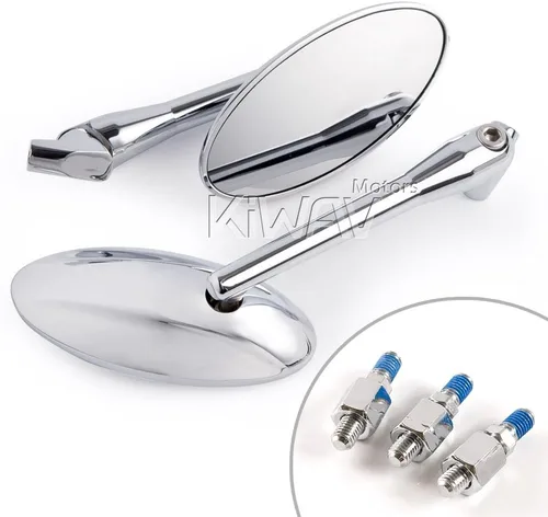 Miniatura 8 de KiWAV Espejos de motocicleta ultra cromados forma ovalada CNC aluminio 0.315 in compatible para scooter ciclomotor ATV Vespa Ducati Honda