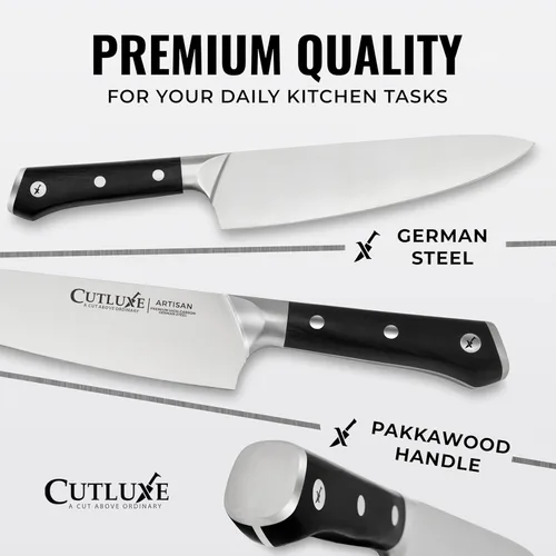 Miniatura 4 de Cutluxe - Juego de 15 cuchillos – Bloque de madera de goma de caucho premium – Juego de cuchillos para cocina, acero inoxidable alemán de alto