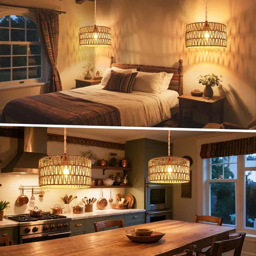 Miniatura 6 de Lámparas Colgantes de Ratán Luz Colgante Luces Colgantes Cable de 16.4 pies con Enchufe Lámpara Colgante que se Enchufa a Toma de Pared Iluminación