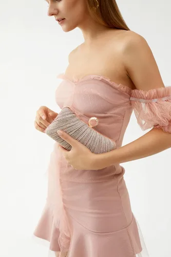 Miniatura 6 de iWISH Bolso de mano con purpurina dorada para mujer bolsa de noche plisada para fiesta de boda nupcial con anillo de diamantes de imitación