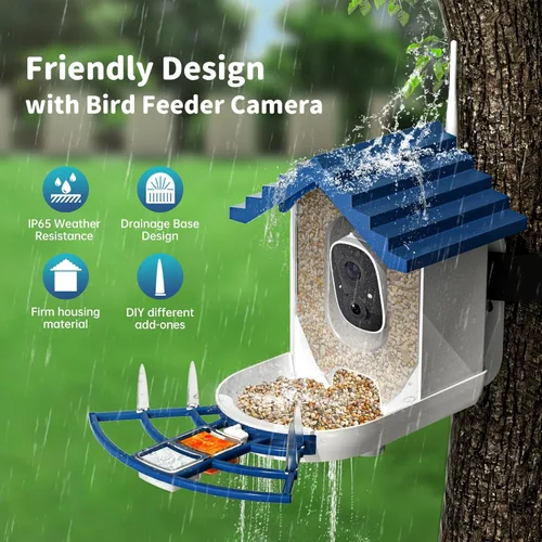 Miniatura 5 de Comedero inteligente para pájaros con cámara, alimentado por energía solar e identificación IA, alimentador de pájaros WiFi de 2.4 Ghz para Azul