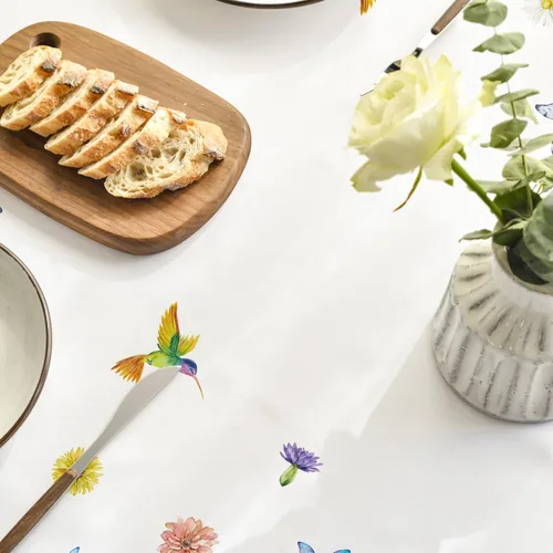 Miniatura 5 de Horaldaily Mantel de primavera y verano de 52 x 70 pulgadas, diseño de flores, mariposas y pájaros, lavable, para decoración de fiestas, pícnic