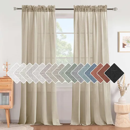 Miniatura 49 de H.VERSAILTEX Cortinas de Lino con Textura Filtradoras de Luz para Tratamiento de Ventanas de Sala de Estar, Cortinas Naturales Duraderas