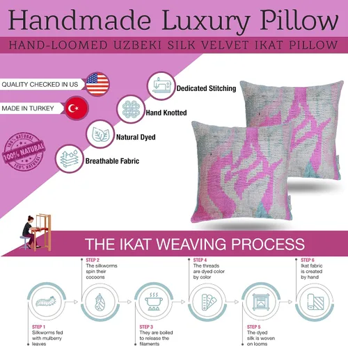 Miniatura 6 de Almohada decorativa hecha a mano con relleno de plumón, alta calidad, rosa y beige, funda de cojín de seda de terciopelo suave para sala de estar
