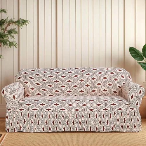 Miniatura 9 de Funda estampada para sofá biplaza de fácil ajuste, antideslizante, lavable, elástica, protector de muebles moderno, a la moda, línea beige