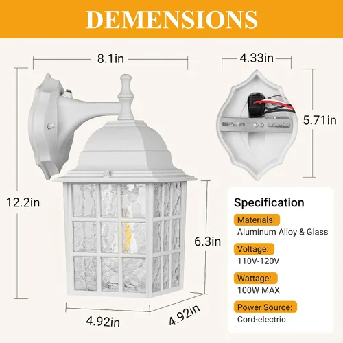 Miniatura 4 de Accesorios de iluminación para exteriores del atardecer al amanecer, luces exteriores con sensor, luces blancas para porche, faroles de pared