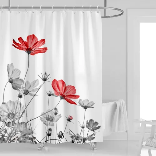 Miniatura 24 de Cortina de ducha de 72" x 72" con flores grises y rosas, gris y blanco, flores silvestres, margaritas, plantas, pintura de tinta, botánica