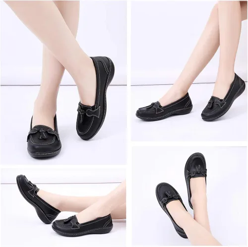 Miniatura 3 de Maichal Mocasines para mujer, zapatos planos de cuero cómodo con suela de goma