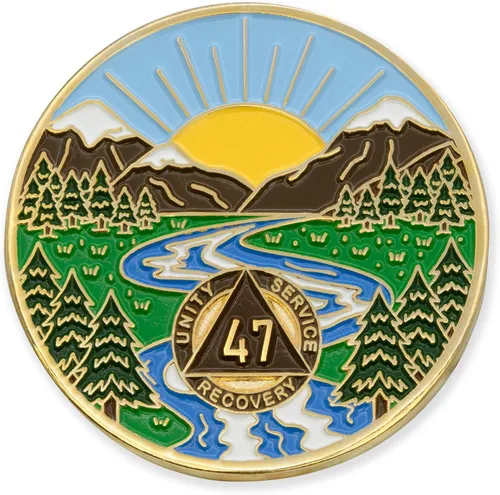 Miniatura 24 de Moneda AA de 1 año – Medallón de recuperación de ondas estrelladas de Sobriety Mint – azul/blanco/dorado