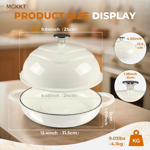 Miniatura 2 de MGKKT Horno holandés de hierro fundido esmaltado para hornear pan, horno de pan antiadherente de 5 cuartos de galón de masa madre con tapa, Cloche
