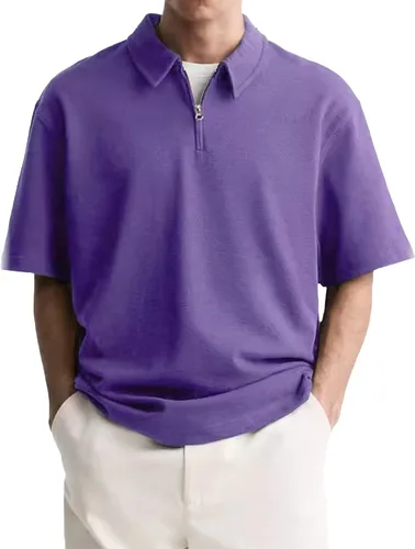 Miniatura 9 de Camisas polo con cremallera para hombre, camiseta de cuello de moda de verano, talla grande, camisa de golf clásica lisa para exteriores, tops