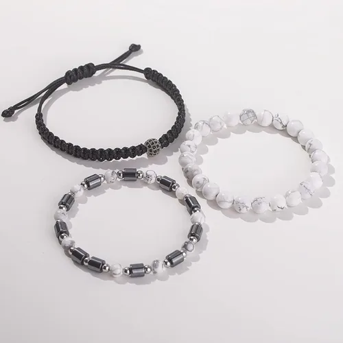 Miniatura 5 de Lynnaneo Juego de pulseras de cuentas para hombre de 0.315 in y 0.157 in de piedras preciosas curativas trenzadas con dije de circonita cúbica