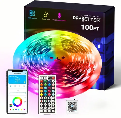 Miniatura 6 de DAYBETTER - Tira de luces LED RGB inteligentes, luces LED de 50 pies para dormitorio con control de aplicación, cambiantes, multicolor