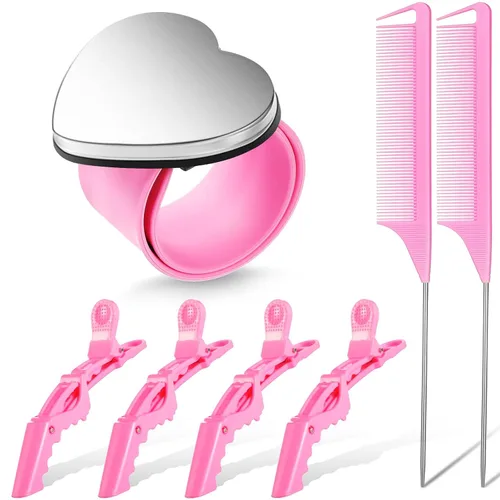 Nuenen Juego de 7 herramientas para trenzar el cabello, incluye pulsera magnética, peines de cola de rata de acero inoxidable y pinzas de pelo de